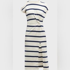 Tanya Taylor Cream and Navy Striped Midi Dress
